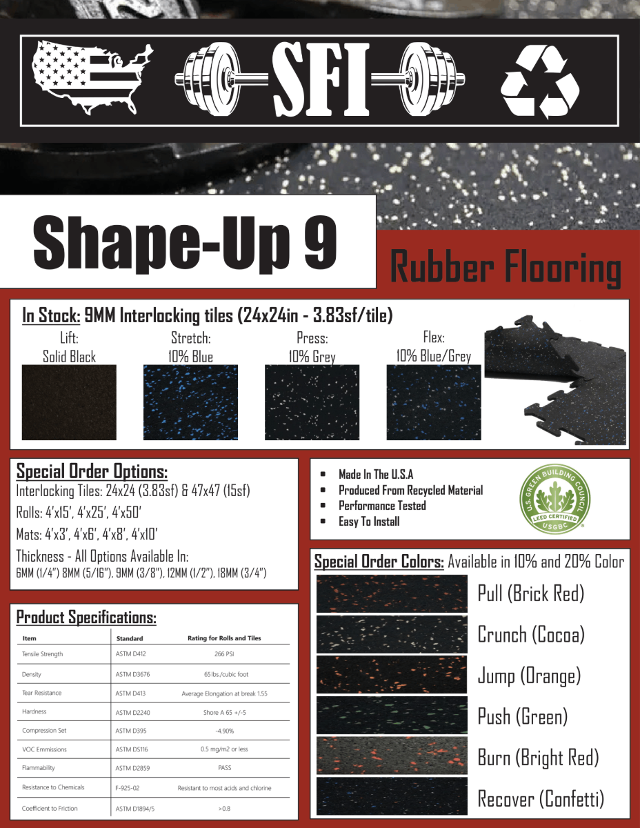 Shape Up 9 Rubber Flooring info sheet