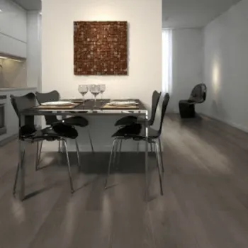 Elements II Dark wood flooring in a dining area