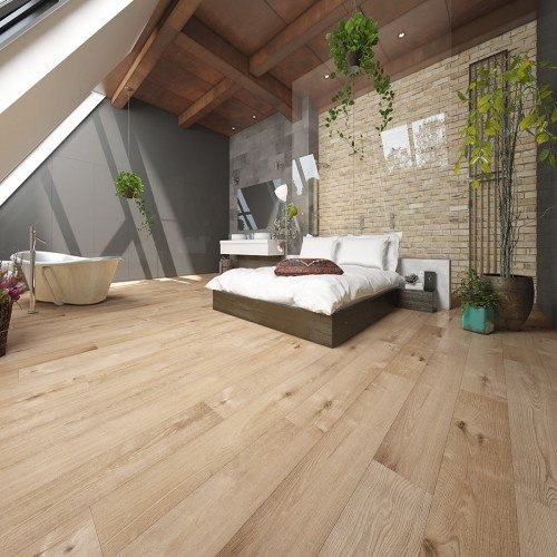 Waterproof Flooring in bedroom with vaulted ceilings
